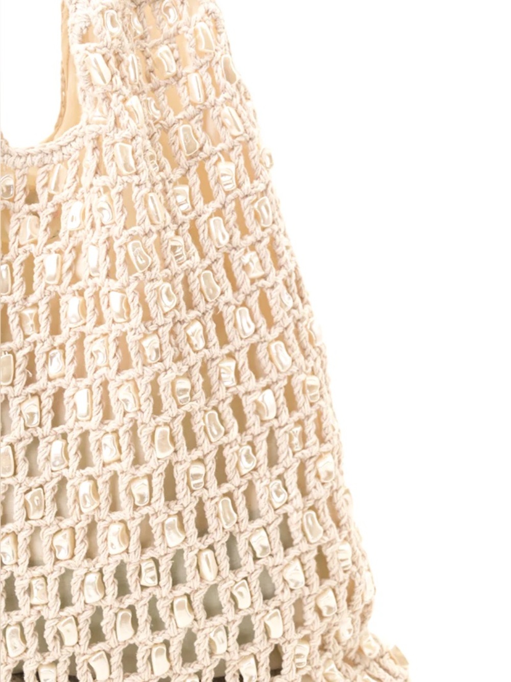 ZARA Pearl Beaded MacrameKnit woven crochet Tote Bag Hobo -Ivory cream - Picture 3 of 10